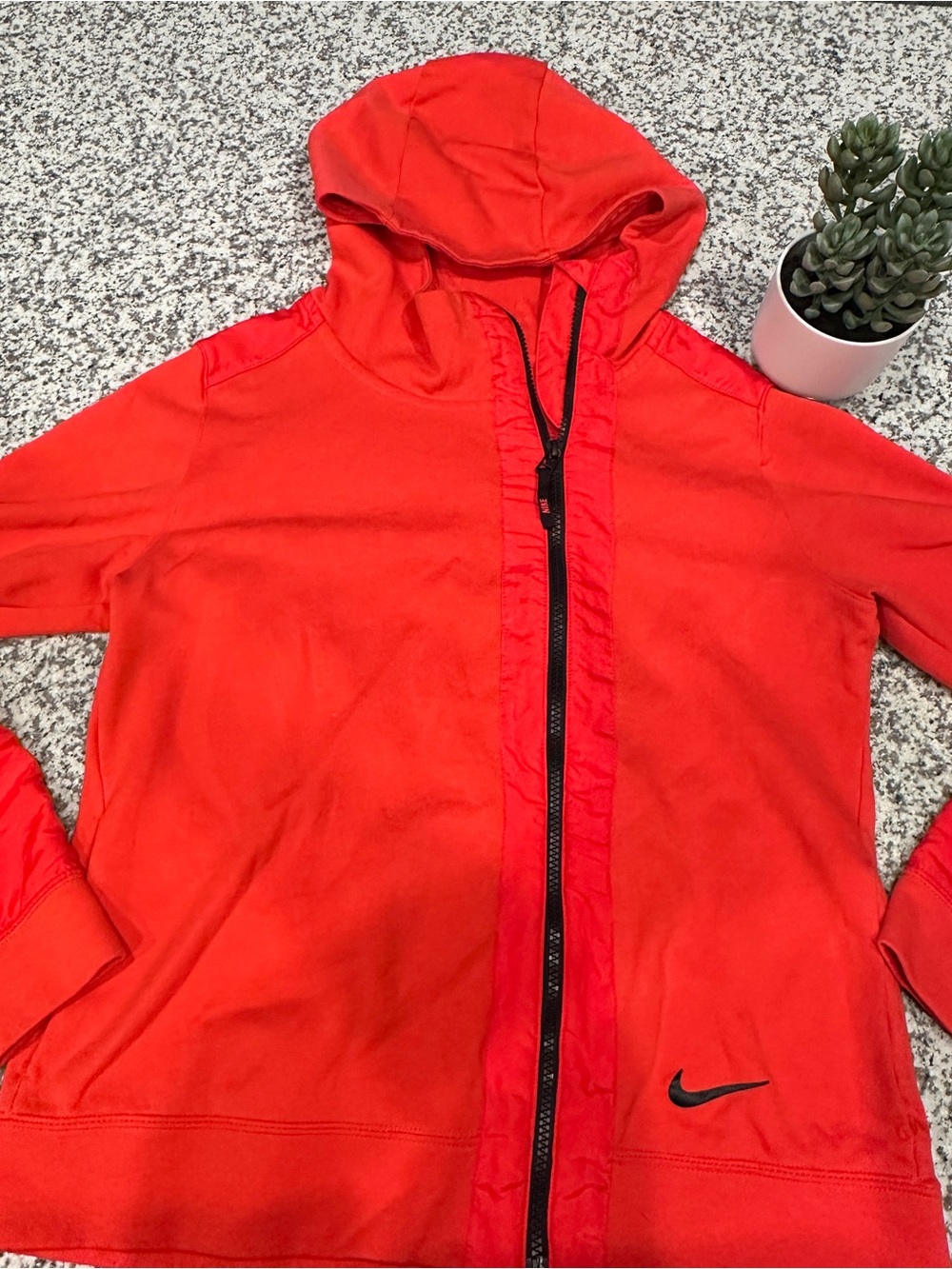 Nike Red Full-Zip Hooded Jacket with Black Zipper orange and black